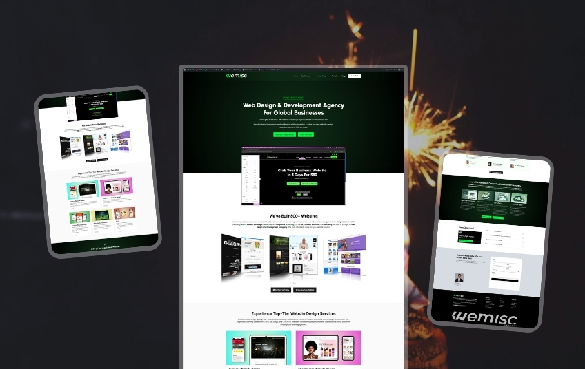 SEO case study showcasing We Misc website design across desktop, tablet, and mobile devices.